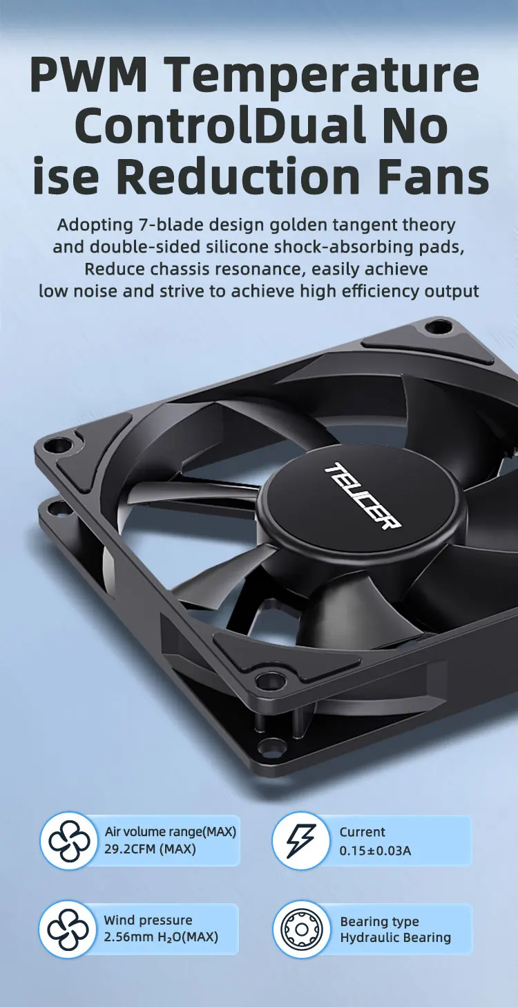 UT-8015 Ultra-thin Fan, 12V 4Pin PWM 1200-3000RPM ATX Case Cooling Fan, CPU Radi
