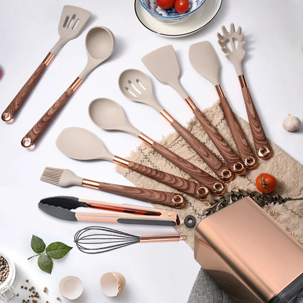 Silicone Cooking Utensil Turner Soup Spoon Spatula Scoop 1 Pack with Rose Gold Plated Handle Kitchenware Nonstick Kitchen Accessories kitchen utensils