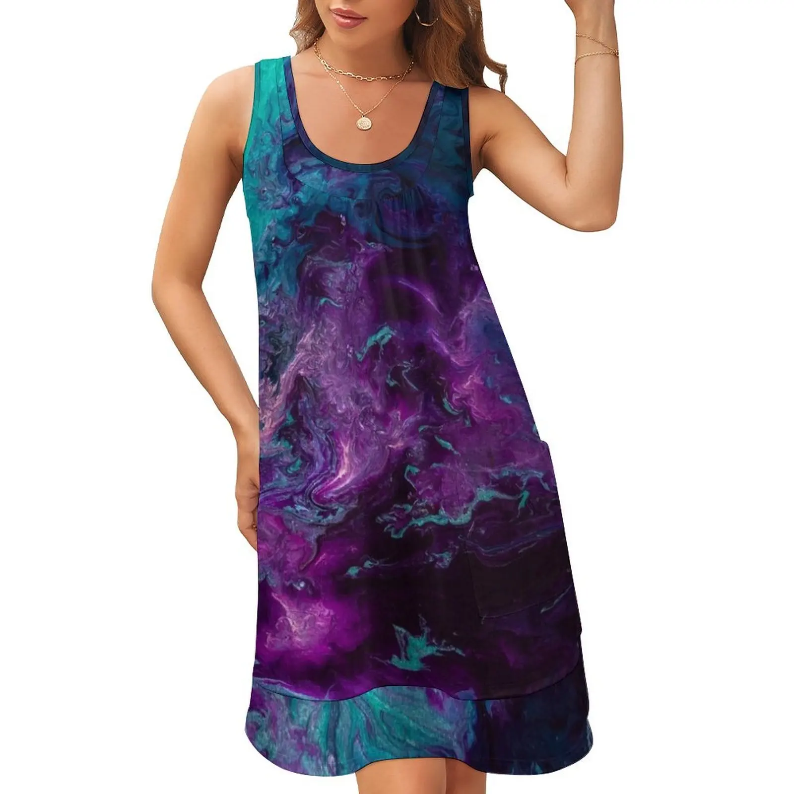 

Nebulous Sleeveless U-Neck Fake Two Piece Dress loose women's dress ceremony dresses