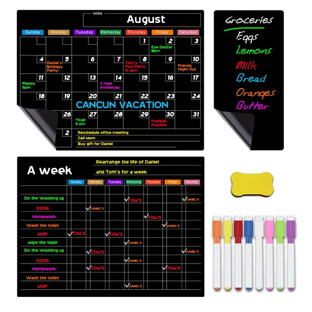 

1 Set Of Dry Erase Calendar Kit Magnetic Dry Erase Calendar Kit Monthly Weekly Whiteboard Refrigerator Planner