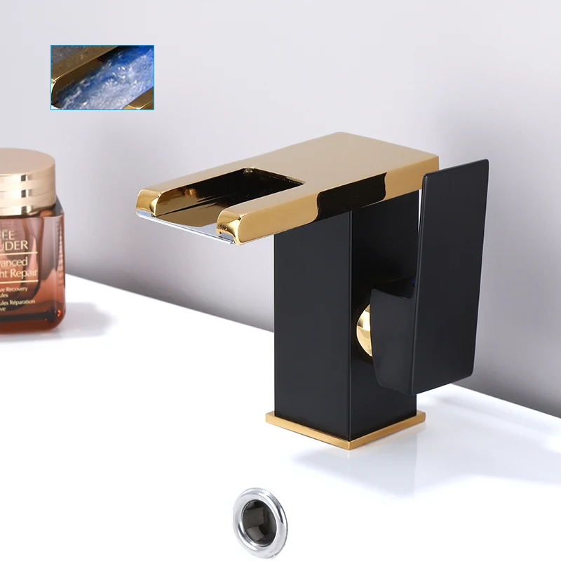 Hapilife Badezimmer Mischbatterie – Monoblock Aus Kupfer, Runder Wasserfall-Auslauf, Eckiger Griff