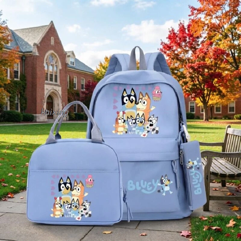 Love Anime Bluey Printed Colorful Backpack with Lunch Bag Rucksack Casual School Bags for Boy Girls Women Student Teenagers Sets 1