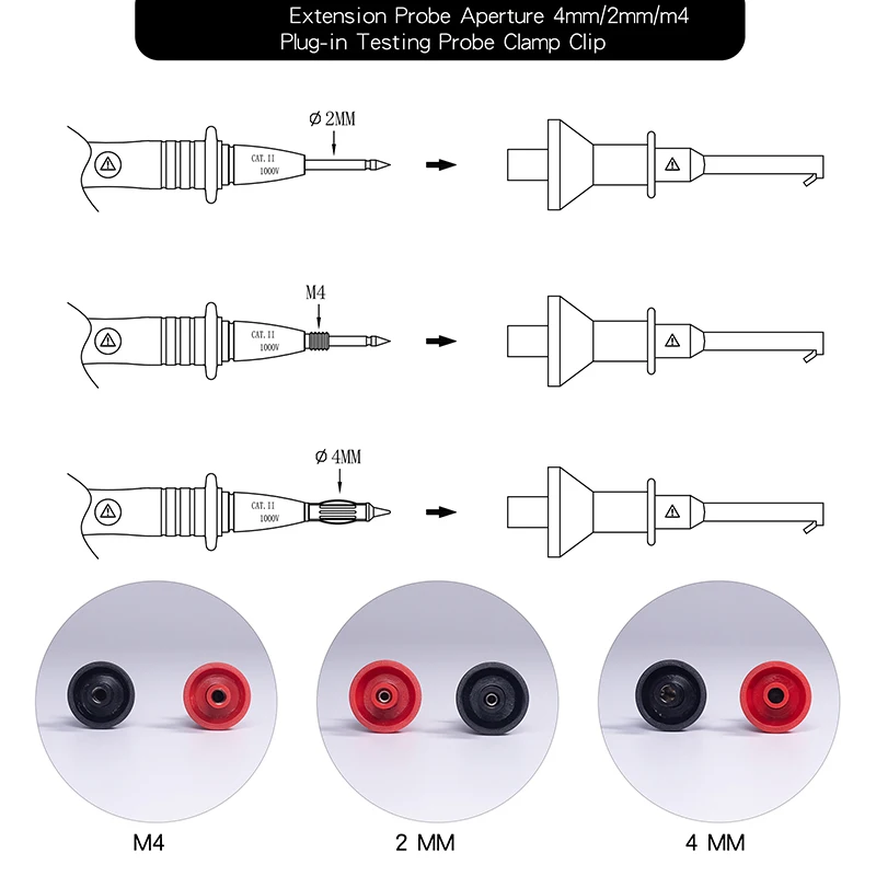 멀티 미터 프로브 후크 4mm 나사산 소켓 Smd Ic 클램프 스프링 손상 테스트 도금, 테스트 리드 2mm/4mm/M4 인터페이스에 적합