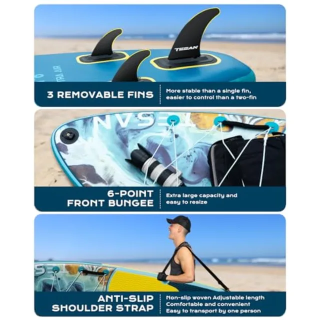 All-Round inflatable paddle board for lakes and rivers, PVC drop-stitch material, navy blue with gray accents, ultra stable 11'