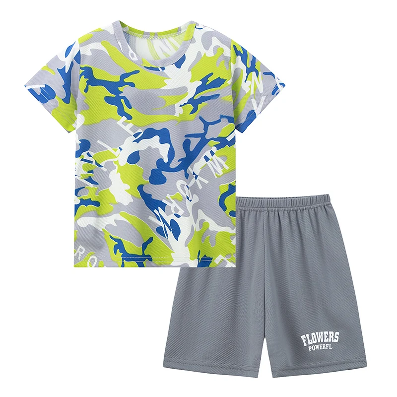 2/6 Pack Multicolor Camouflage Quick-drying Suit for Summer Children Boys Sports Running Short-sleeved Shorts Girls Leisure Suit 2