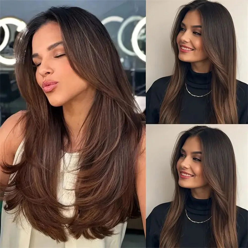 Ombre Brown Straight Human Hair Wigs for Women 180 Density Lace Front Wig Pre Plucked Brazilian Hair Natural Lace Frontal Wig 5