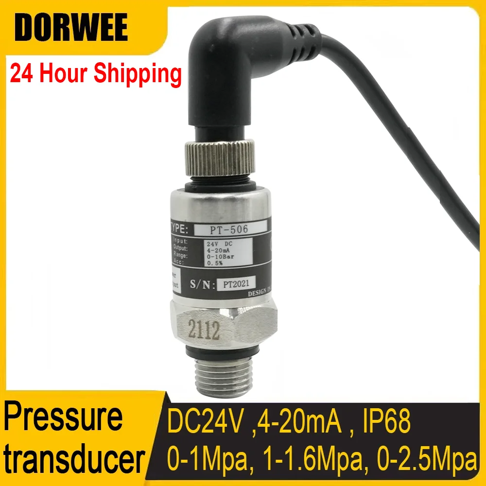 Druckwandlerkabel Drucktransmitter Wasser Gas Hydrauliksensor 0-1Mpa 0-1,6Mpa 0-2,5Mpa 4-20mA DC24V G1/4 IP68