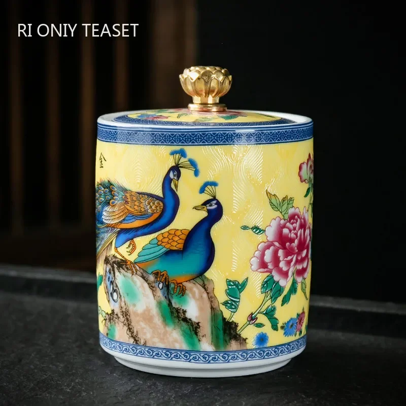 Exquisite Painted Flowers and Birds Tea Caddies Travel Ceramic Tea Container Jar Coffee Beans Biscuits Candy Sealed Storage Tank images - 6
