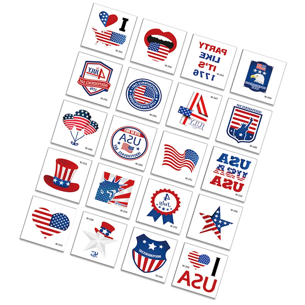

20 Pieces Independence Day Body Art Waterproof Temporary Stickers