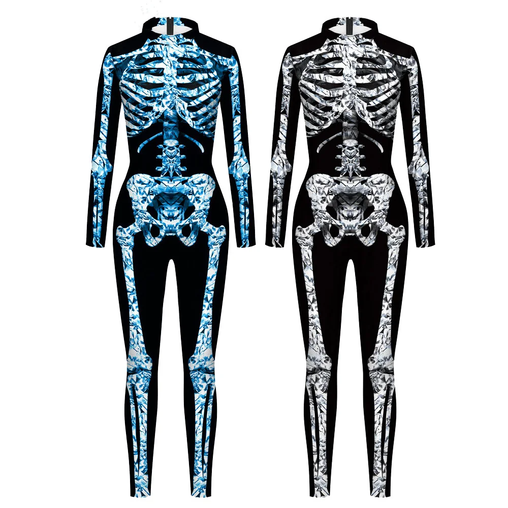 3D Print Crystal Body Skeleton Sexy Bodysuits Cosplay Jumpsuit Adults Onesie Hallowmas Long Sleeve Outfits