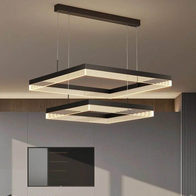 Modern Minimalism Square Led Pendant Lights Dimmable Living Room Chandelier Lighting Home Lustre Bedroom Hanging Lamp Fixtures