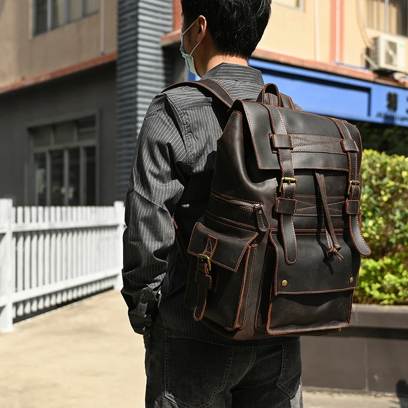 Leather Backpack Travel Pioneer™ - Dark Brown