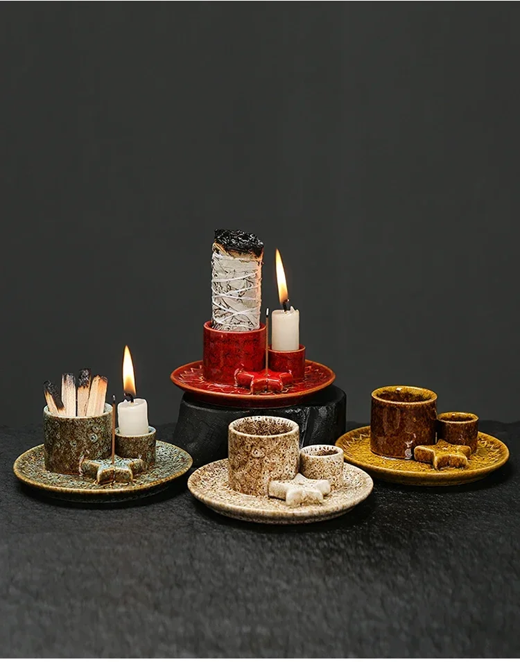 Description Picture 4 of item1pc Ceramic Incense Burner Set - 4-in-1 Handcrafted Incense Stick & Palo Santo Holder with Smudging Tray, Elegant Bohemian Decor