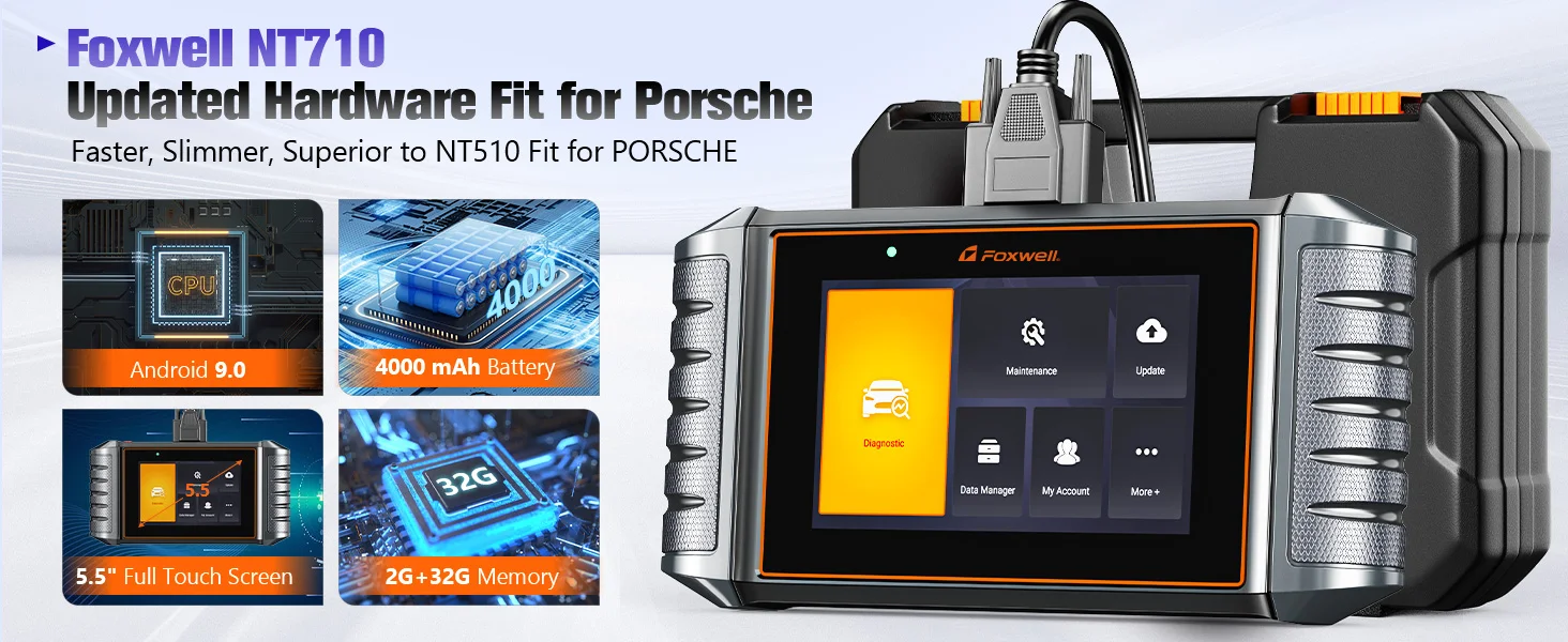 FOXWELL NT710 fit for Porsche OBD2 Diagnostic Scan Tool Full System Code Reader with Bi-Directional Active Test Injector Coding
