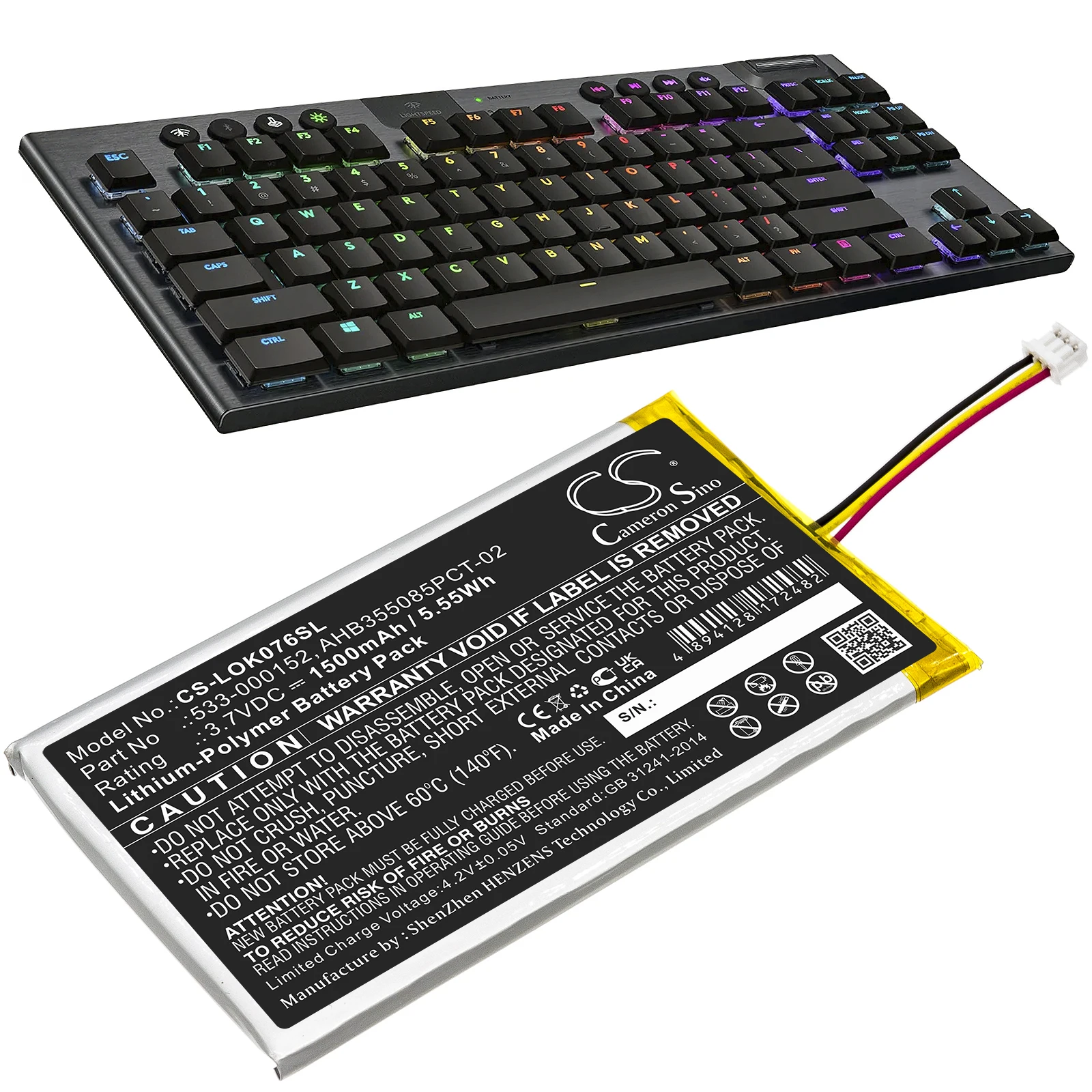 Replacement Battery for Logitech G913, G913 TKL, G915, G915TKL, YR0076 533-000152,533-000204,AHB355085PCT-02,L/N: 2012 3.7V/