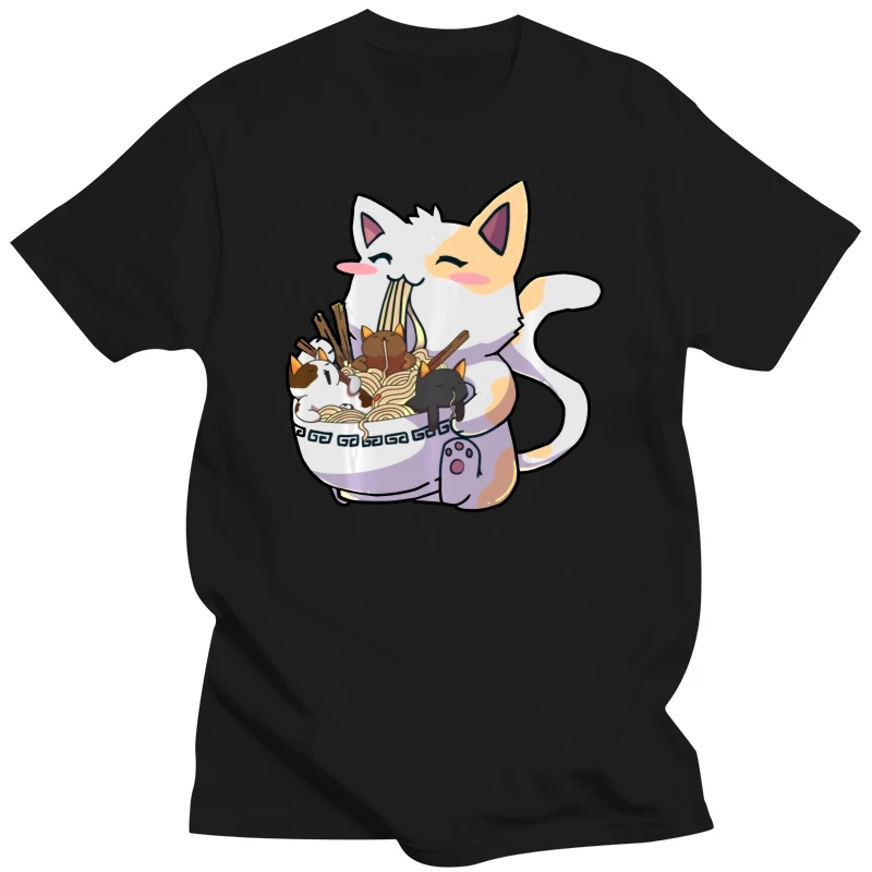 

Kawaii Neko кошка рамен чаша аниме японская лапша черная футболка M-3Xl крутой подарок Личная футболка