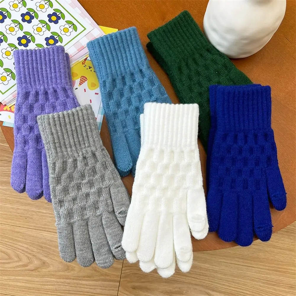 

Thick Knitted Gloves Fashion Windproof Cold Proof Short Mittens Touch Screen All Finger Gloves Outdoor Cycling Driving