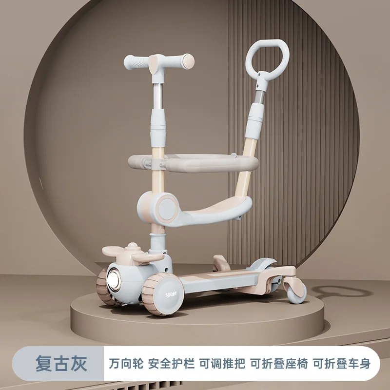 3 In 1 Children's Scooter Scooter Flash Wheels Kick 2-12 Year Kids Adjustable Height Foldable Children