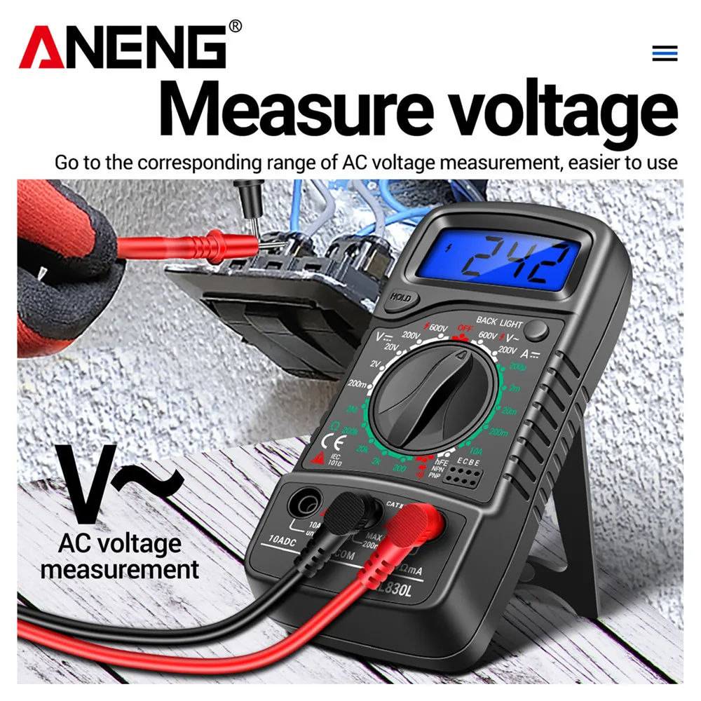 ANENG XL830L Multi-range Multimeter Digital 1999 Counts  AC/DC Voltage current Tester Resistance Buzzer Diode hFE Tester Tools 3