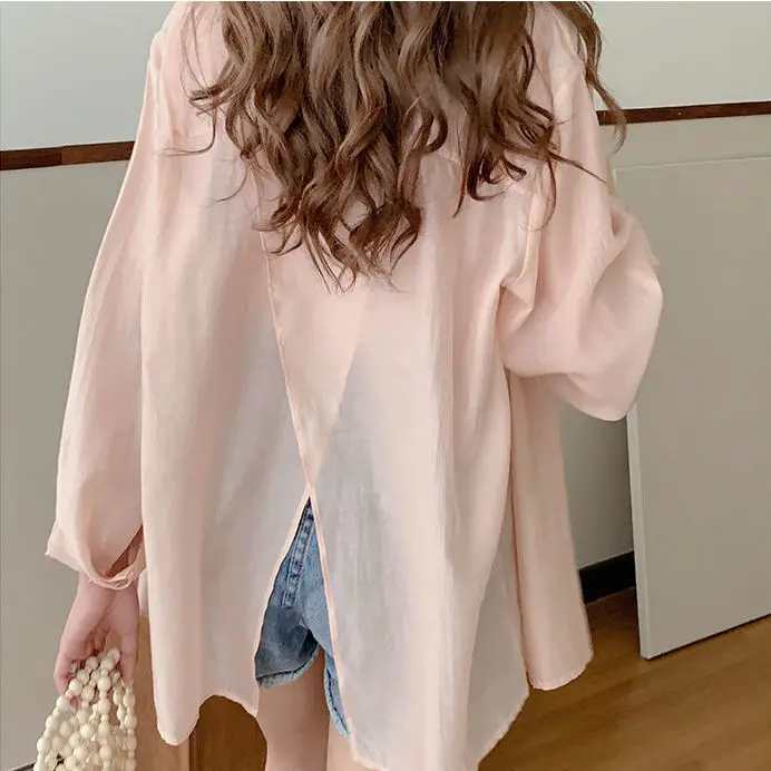 

Women's Solid Color Summer New Silk Thin Blouse Cardigan Linen Polo-Neck Sunscreen Coat Elegant Button Blouse Shirt R70