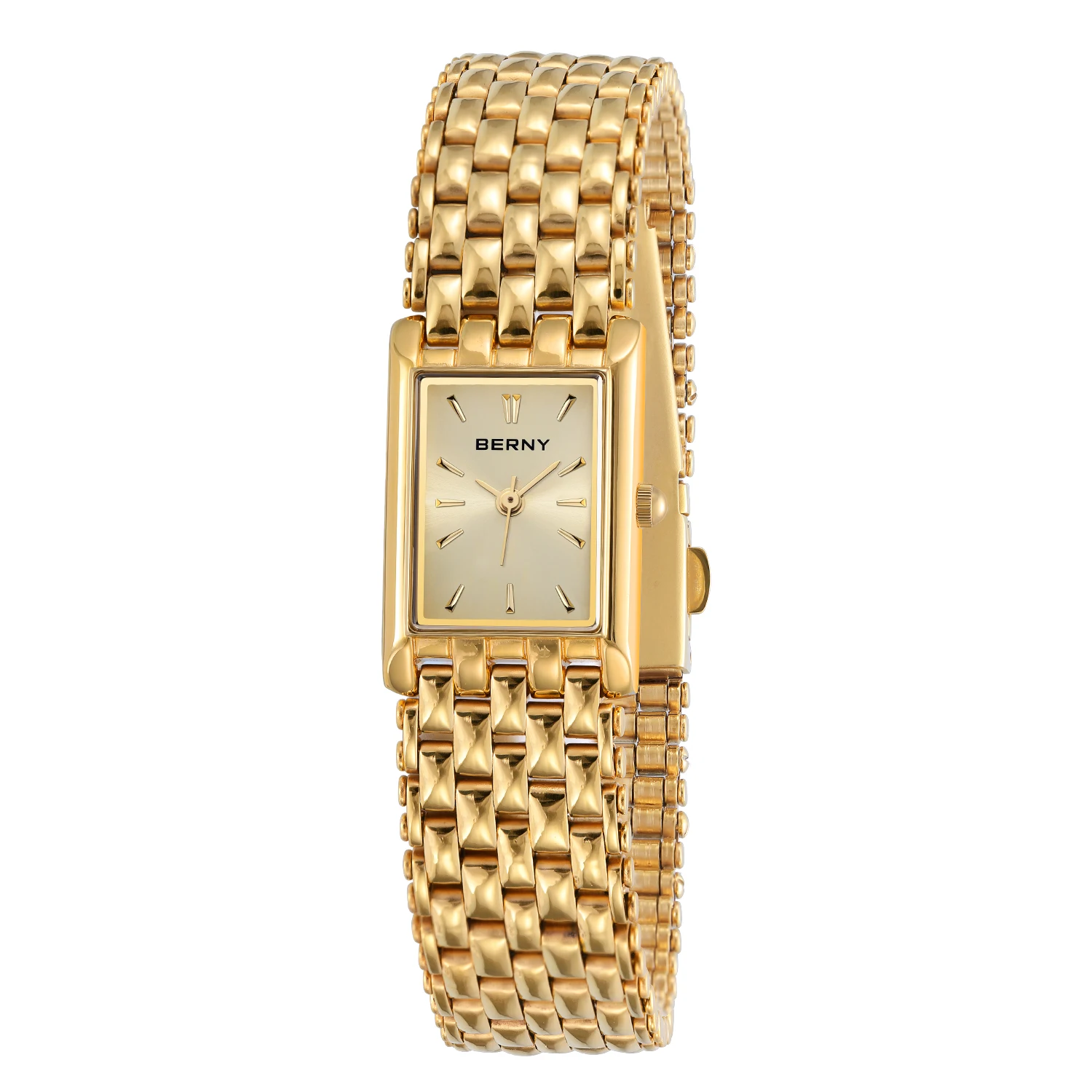 BERNY-Petite montre carrée en or pour femme, montres-bracelets à quartz pour femme, acier inoxydable, luxe, décontracté, mode