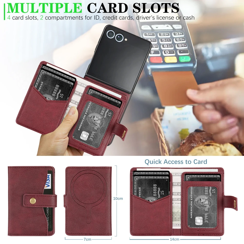 Magnetic Leather Wallet Phone Case with Kickstand and Card Holder