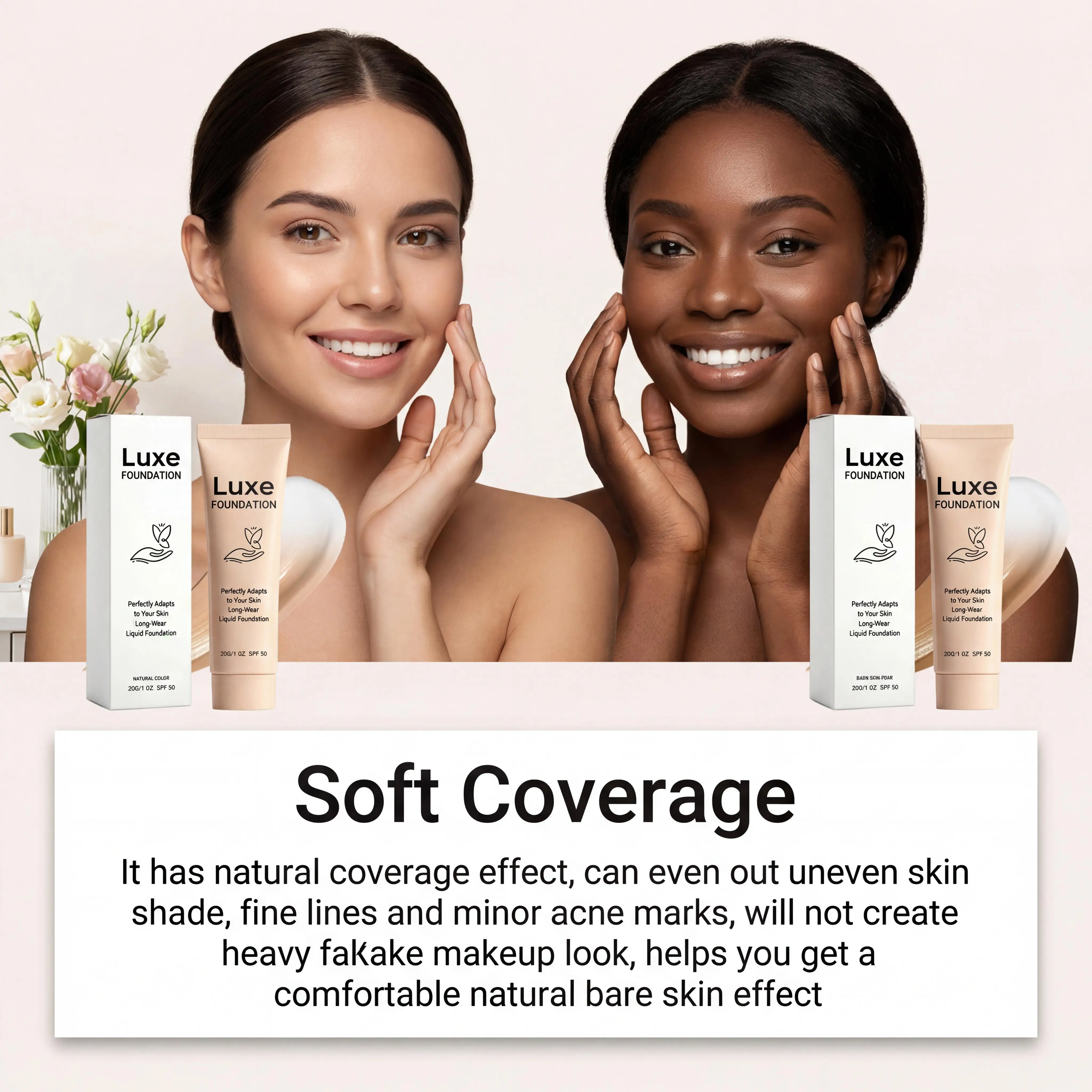 Color-Changing Foundation SPF 50 Self Adjusting Adapt Skin Tone Natural Cover Fine Flaws Long Wear Invisible Pores Makeup Base