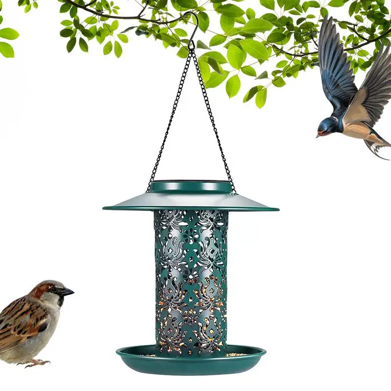 

Открытый металлический дозатор еды для птиц с крючком 2024 кормушка для птиц с защитой от белки Солнечный фонарь подставка для еды для кормления птиц в парке
