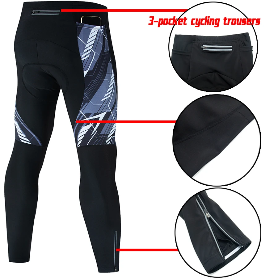 3 Pockets Men Cycling Pants Spring Autumn PRO Bike Long Cool Breathable Ride Trousers Quick Dry Road Tight MTB Tights Bike Wear