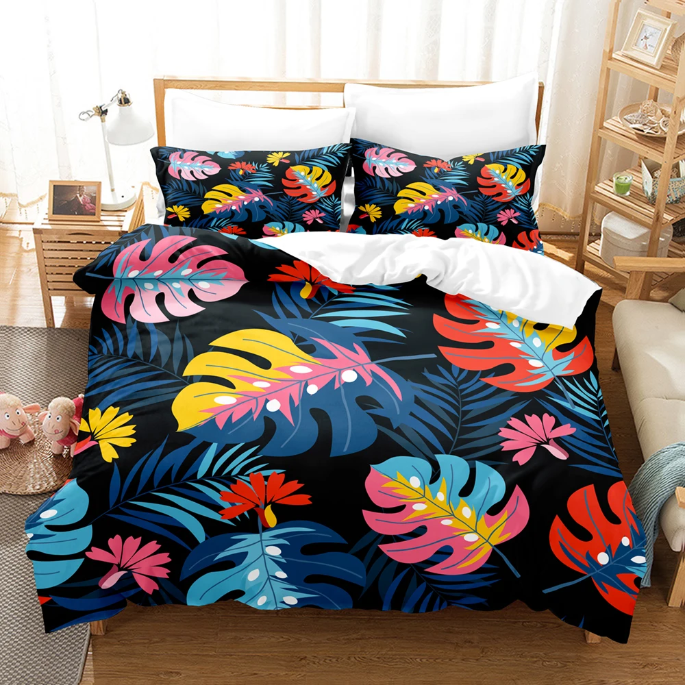 Tropical Palmtree Leaves Bedding Set Simple Quilt Cover Comforter Bed Linen Pillowcase 2/3pcs King Queen Size