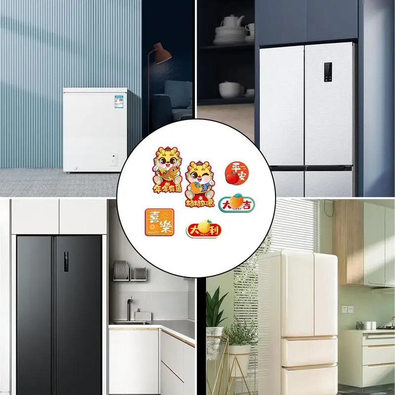 Happy New Year Magnets For Fridge 2024 Year Of The Dragon Refrigerator Sticker Decorative Magnetic Sticker Dragon Year Magnets