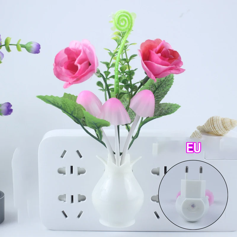 LED Night Light Lovely Rose Colorful Lilac Mushroom Lamp for Home Art Decor