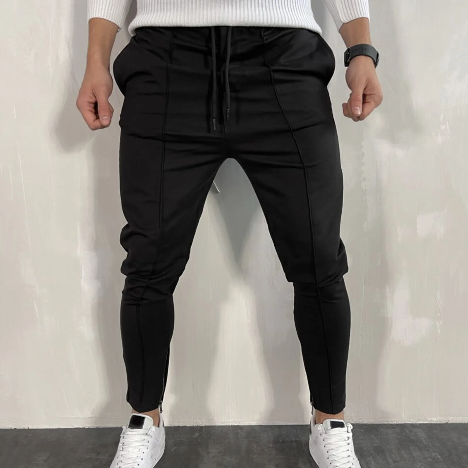 Men's Zipper Casual Tracksuit Pants Thin Sports Jogging Breathable No Elasticity Streetwear Trousers Pockets Sweatpants green sweatpants