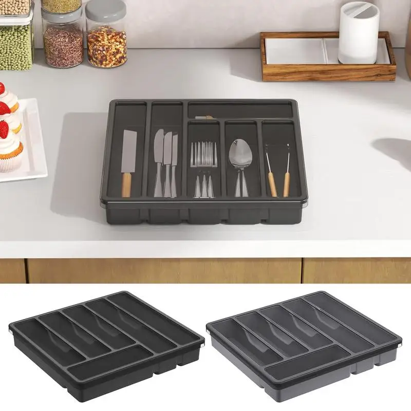 

Silverware Organizer with Lid Spoons Forks Storage holder 6 Compartments Flatware Box Cutlery Tray kitchen accessories