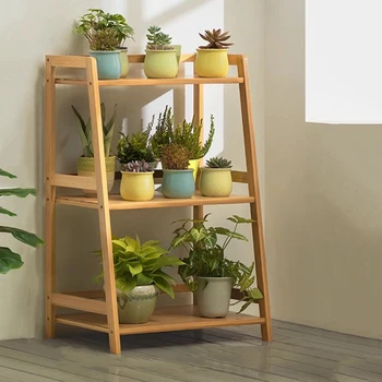 미니멀리스트 대나무 식물 스탠드, 독창성 발코니, 미적 베란다 선반, 인테리어, 야외 정원 가구