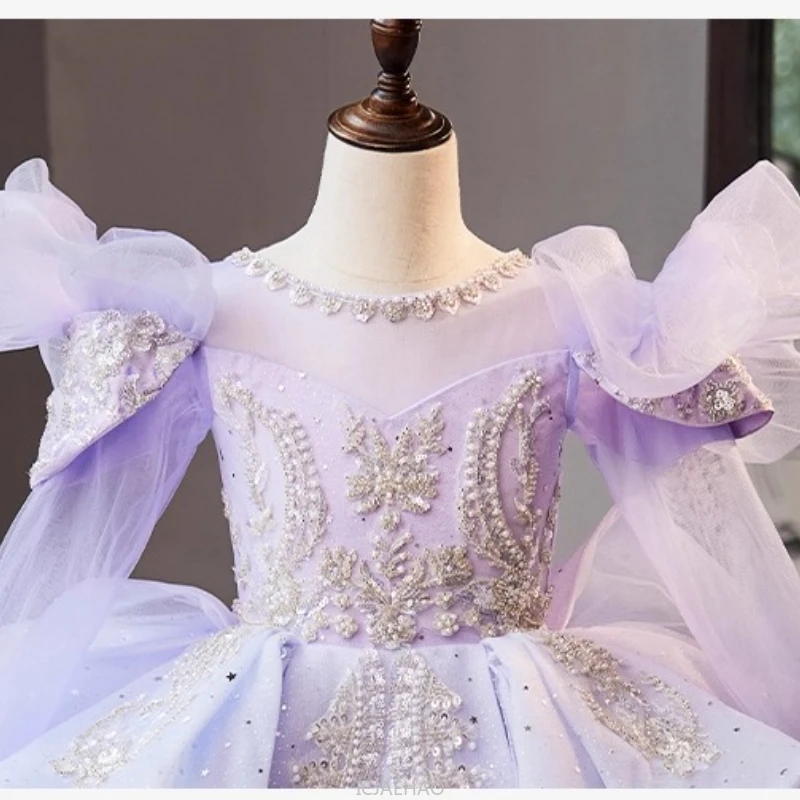 Wed Dress 2024 Flower Girl Wedding Dresses Costume Children Girls Birthday Party Princess Gown Vestido Kids Host Piano Outfit - 3