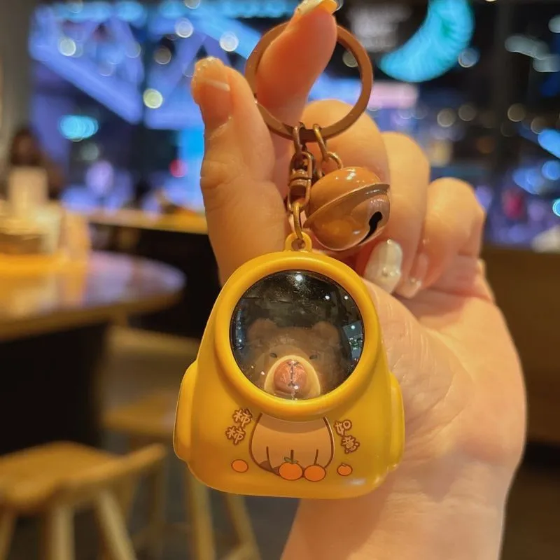 Kapibala Luminous Keychain Cute Cartoon Space Capsule Capybara Keyring Schoolbag Pendant Hanging Friend Gift