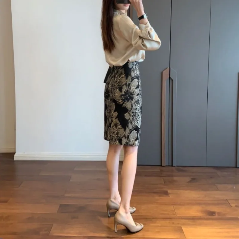 Summer Women's 2024 New Patchwork High-waisted Zipper Printing Slim Fit Fashion Minimalist Commuter Casual Wrap Buttocks Skirts