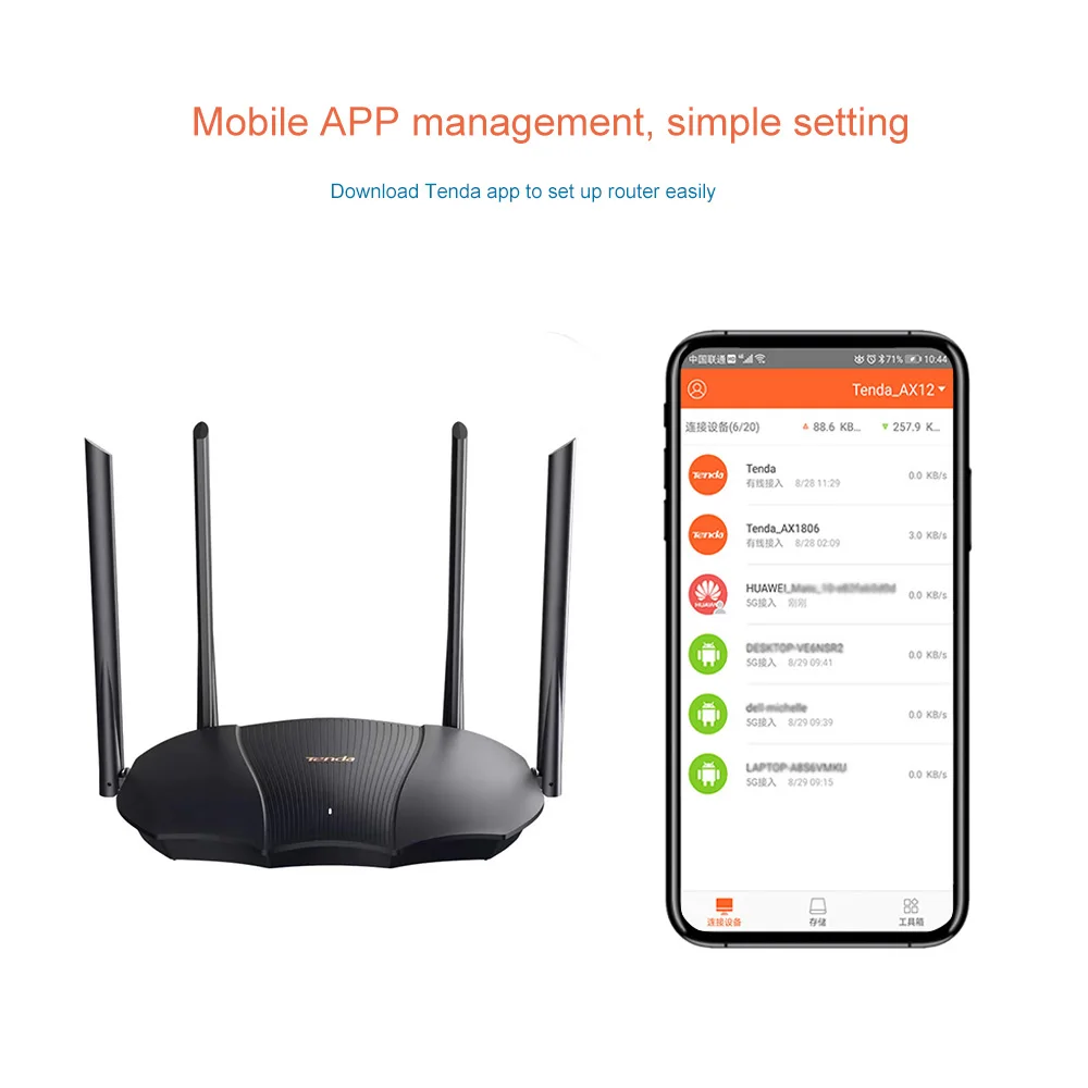 Tenda AX12 WiFi 6 Router AX3000 Dual Band Gigabit Smart 802.11ax 2402Mbps 5G 574Mbps 2.4GHz WPA3  Security OFDMA w/Intel Chipset best router