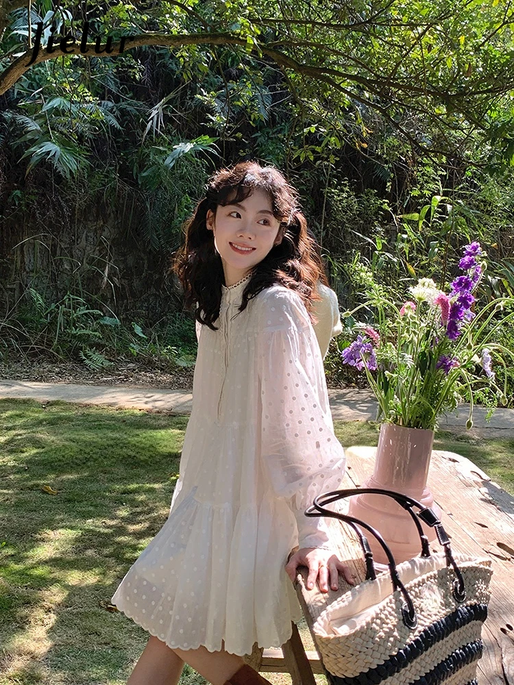 Jielur French Casual Kawaii White Dresses Women Spring Elegant One Piece  Dress Korean Fashion Sweet Mini Dress Long Sleeve Chic - AliExpress  200000345