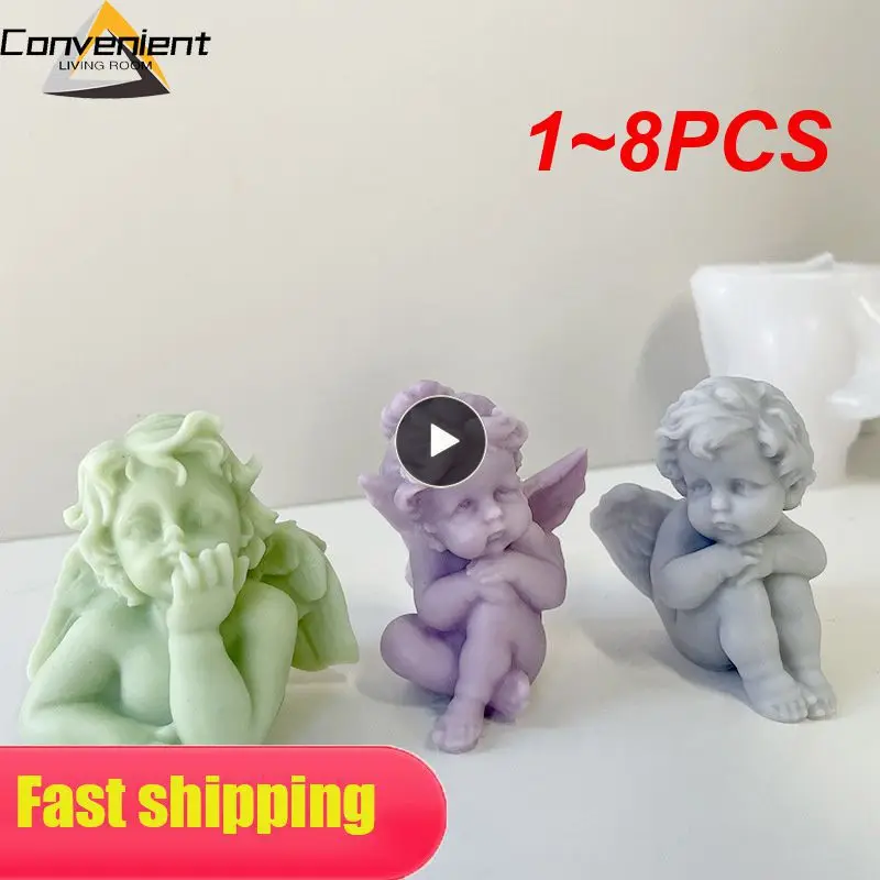 

1~8PCS Angel Scented Candle Silicone Mold Homemade Winged Angel Candle Mold Cake Chocolate Soap Mold Candle Making Resin