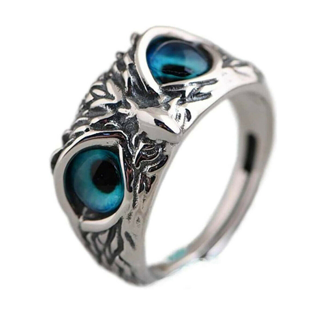 Owl Ring Cat Eyes Animal Charm Tibetan silver Rings for Men Women Ring Adjustable Opening Rings Jewelry Gifts