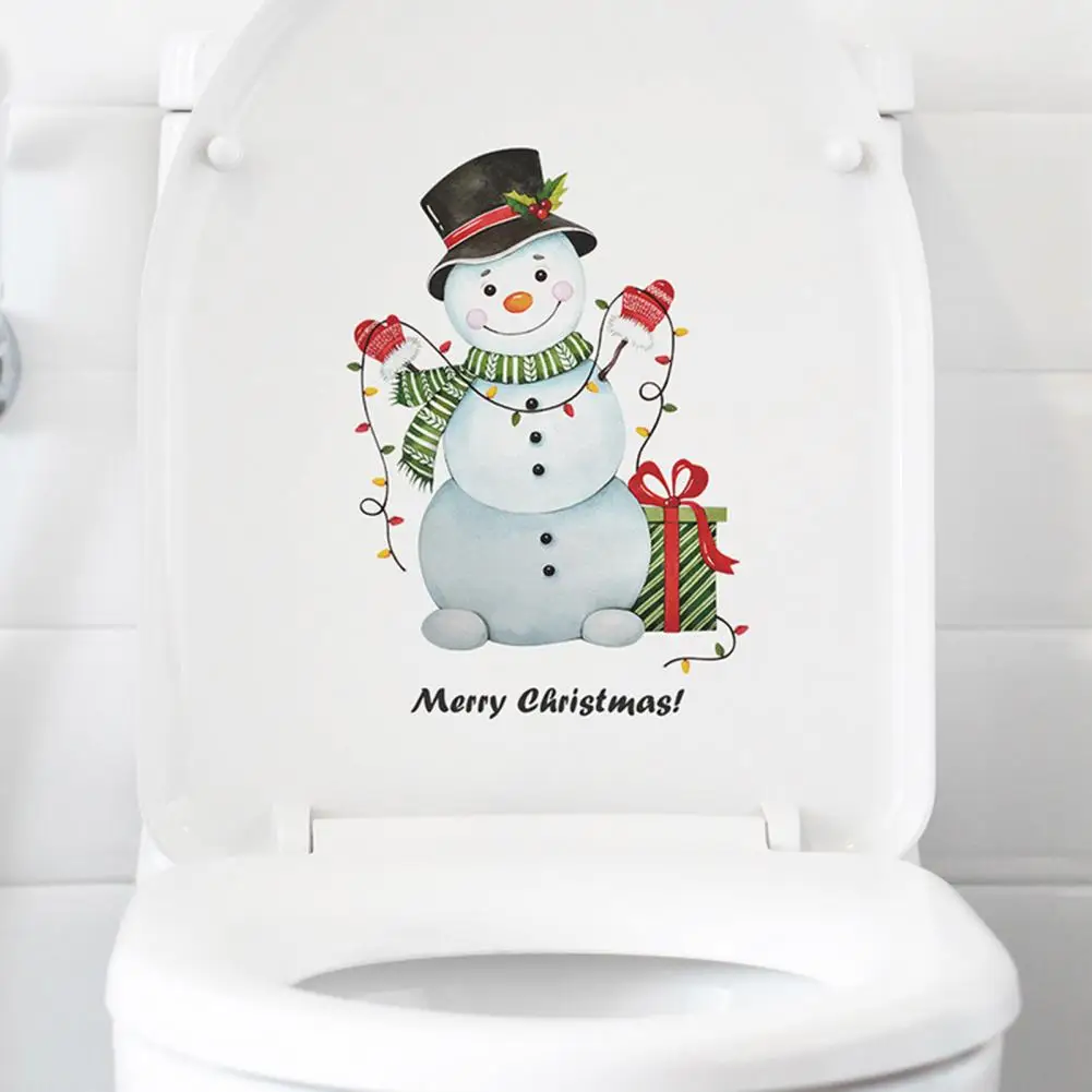 

Firmly Attached Stickers Vibrant Christmas Snowman Lights Self-adhesive Toilet Stickers for Long-lasting Home Decoration Easy