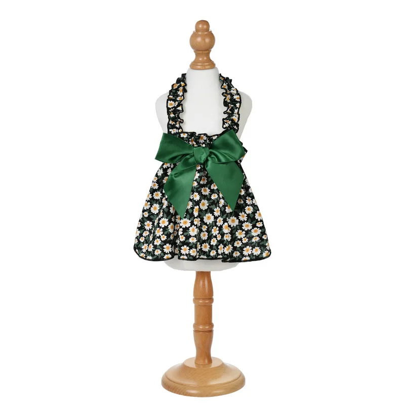 Dog Halter Dress with Bow Spring Summer Small Daisy Shoulder Strap Puppy Dresses Cotton Cat Princess Dress Dog Lady