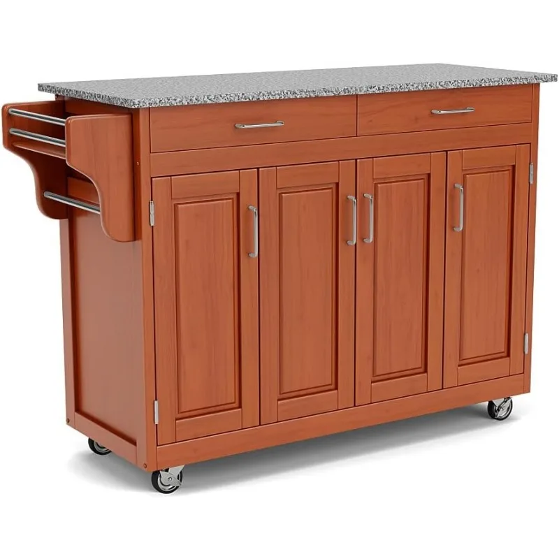 Create-a-Cart Natural 4 Door Cabinet Kitchen Cart with Gray Granite Top by Home Styles
