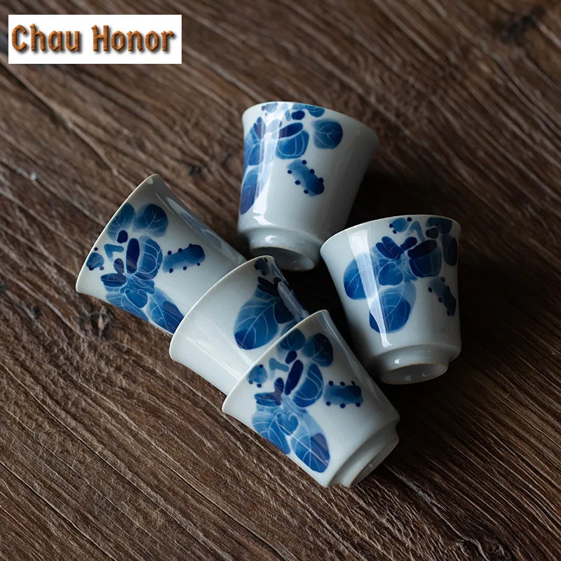 2pc/Set 50ml Hand-painted Persimmon Art Ceramic Sample Tea Cup White Porcelain Tea Cups Personal Master Cup Kung Fu Tea Ceremony