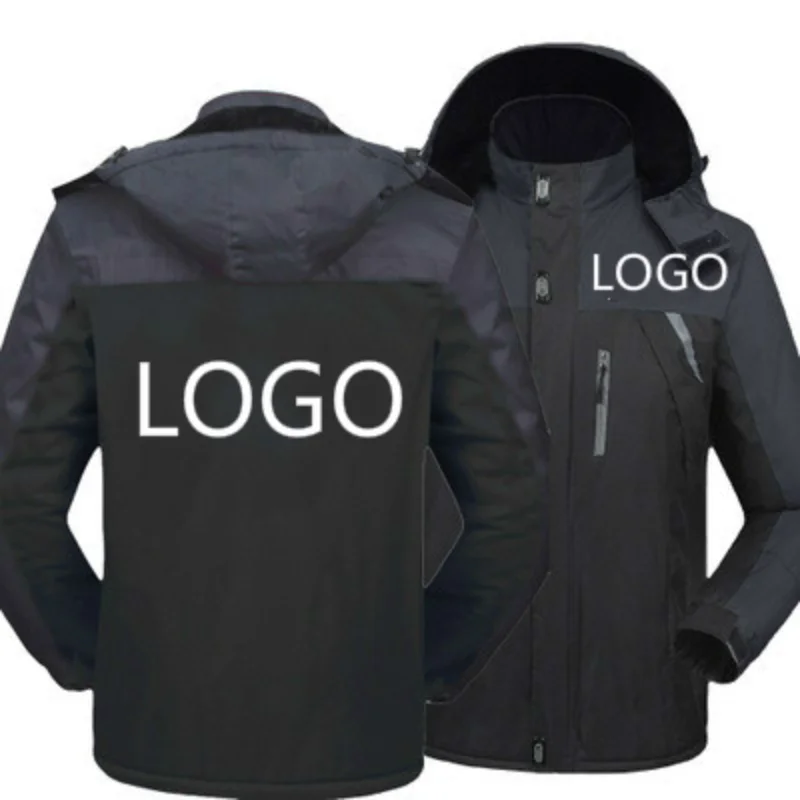 

New Winter Jacket Men Custom Logo Thick Velvet Warm Coat Male Windproof Hooded Outwear Casual Mountaineering Overcoat