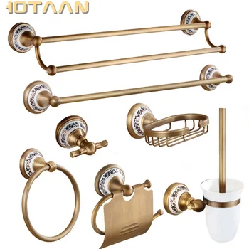 Set di accessori da bagno in ottone massiccio spazzolato antico Set di accessori da bagno in porcellana europea Prodotti da bagno retrò in ceramica 1