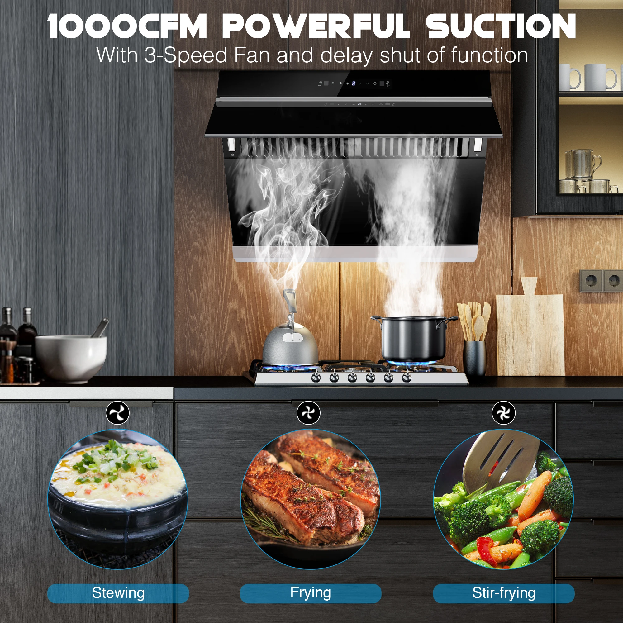 Tieasy 900 CFM 30 inch  Wall Mount or Under Cabinet Heating Auto-Cleaning Range Hood USCX08T75 5