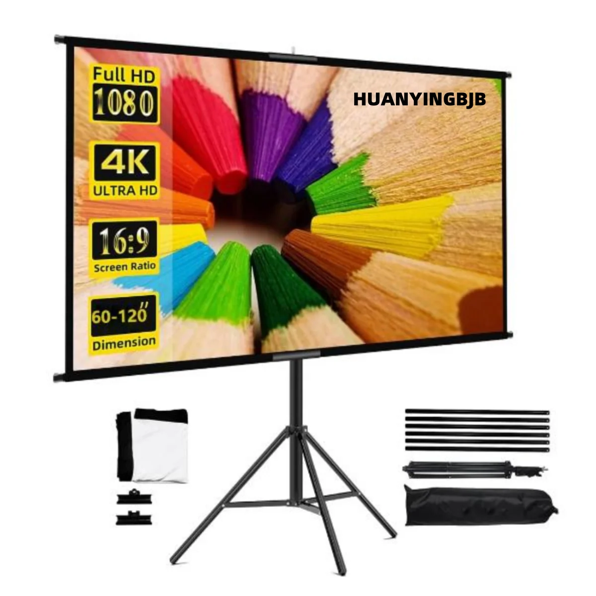 

Экран для проектора с подставкой 4K, складной, белый, без складок, 60-120 дюймов, экран 16:9 с сумкой для домашнего кинотеатра, для помещений и улицы